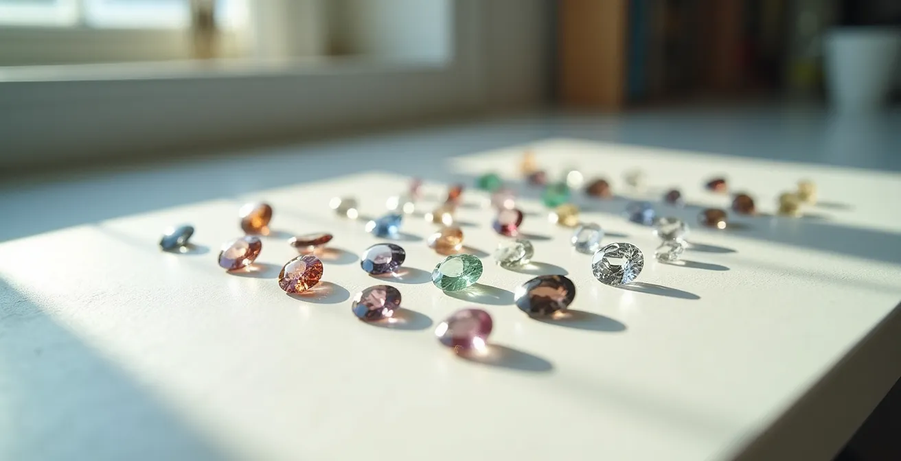 Comparaison de différentes tailles de pierres anciennes pour boucles d'oreilles sous lumière naturelle