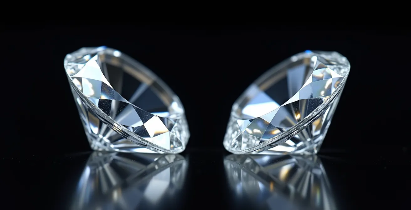 Comparaison visuelle entre un diamant à taille excellente et un diamant à taille moyenne montrant la différence d'éclat