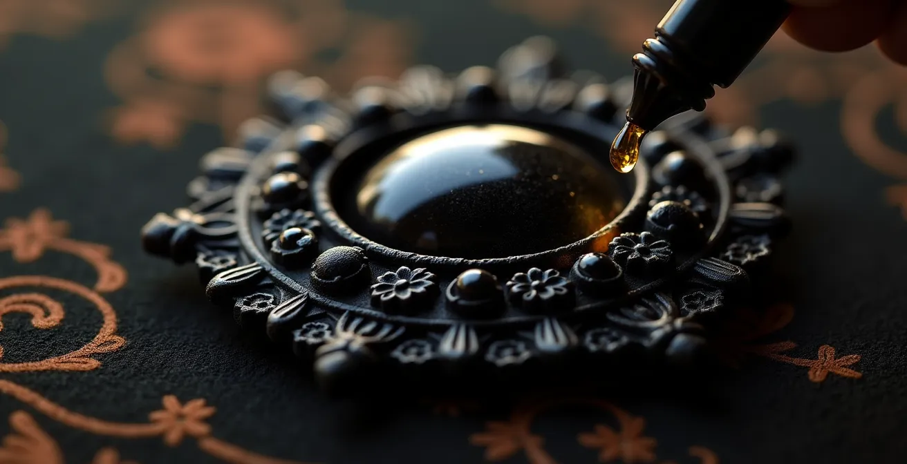 Processus d'entretien du jais avec application délicate d'huile minérale