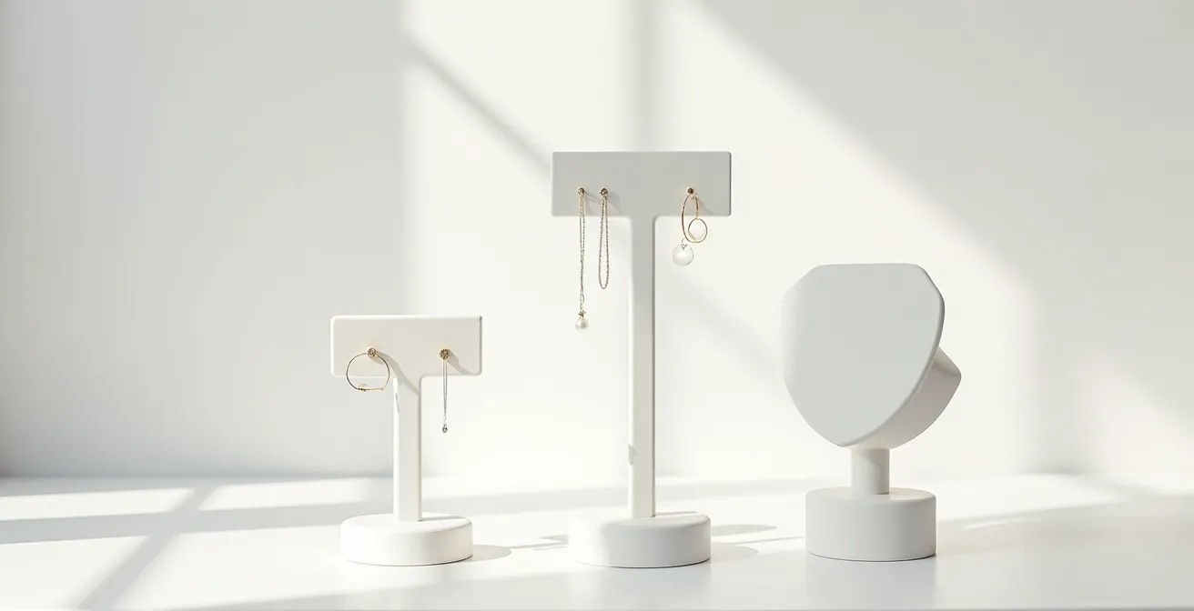 Composition minimaliste montrant l'évolution d'une collection de bijoux basiques