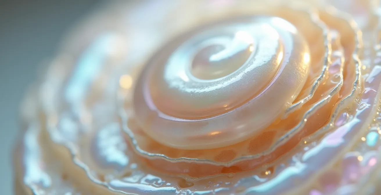 Vue macro d'une perle d'eau douce montrant les couches de nacre épaisses et leur structure résistante