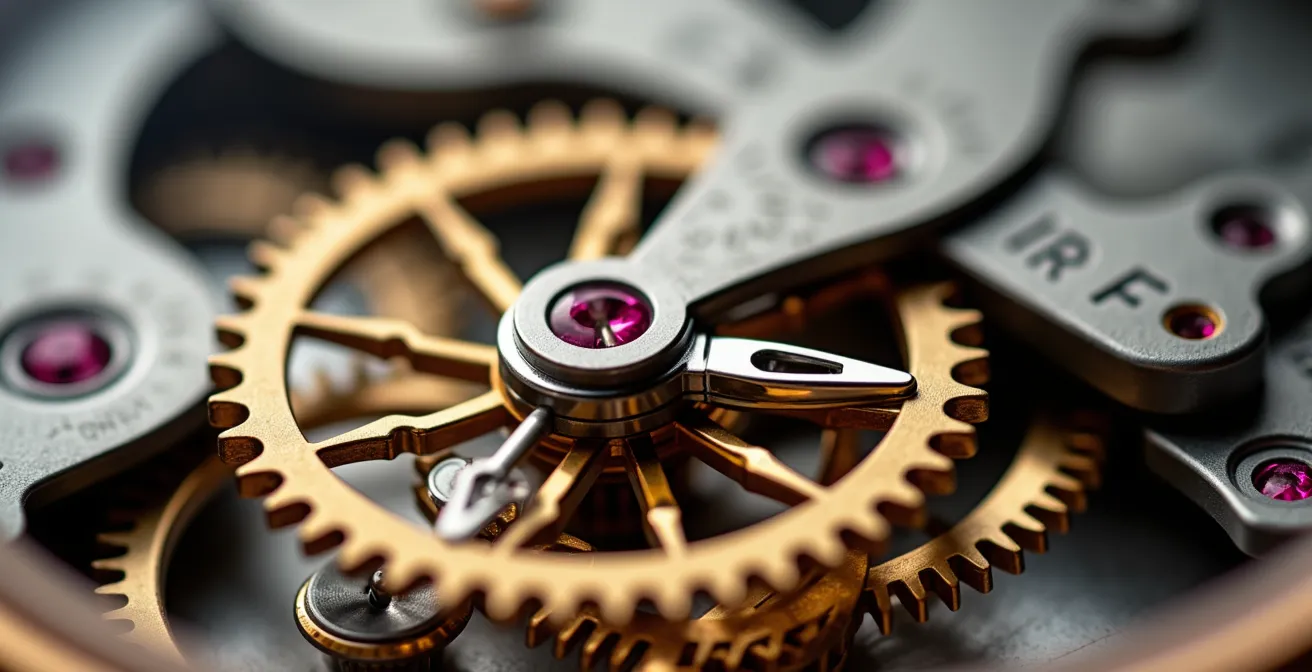 Gros plan sur le rotor d'une montre automatique en train de tourner