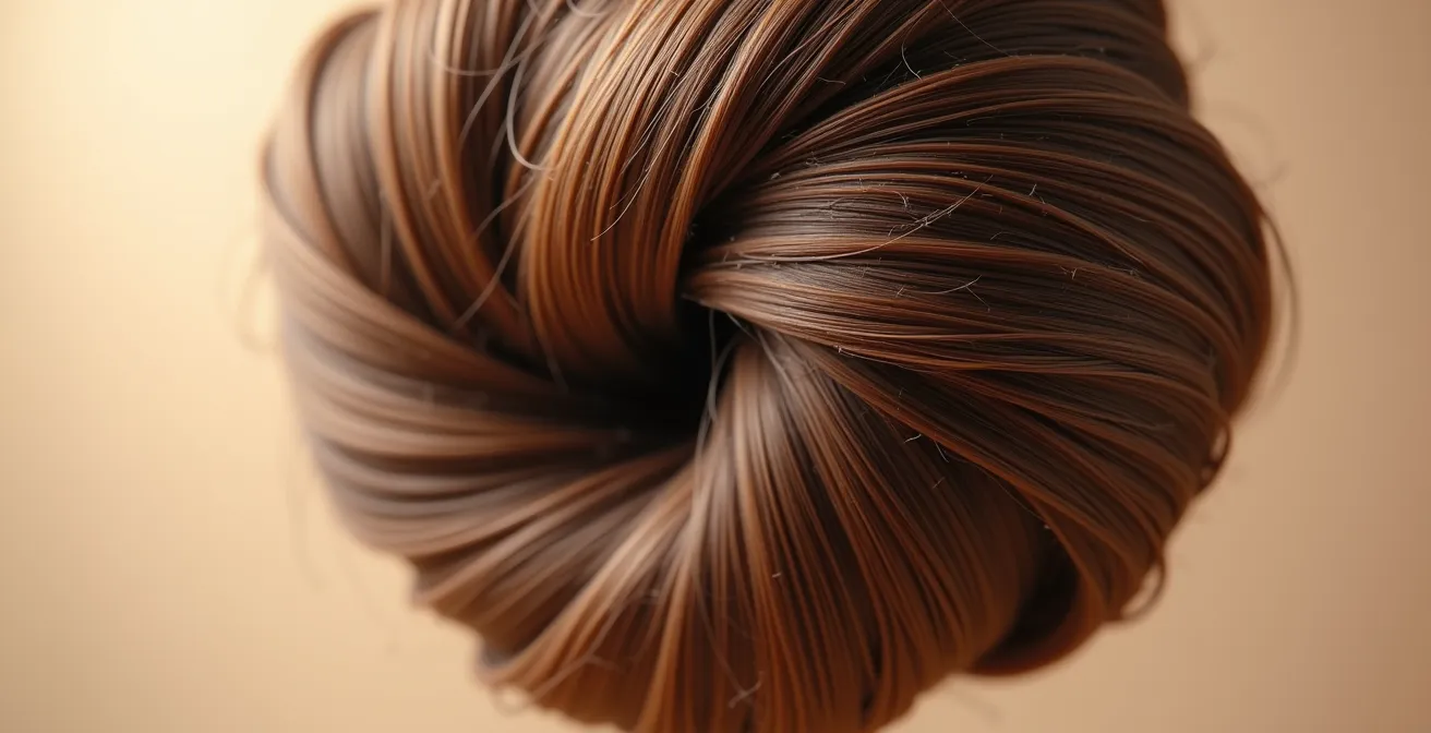 Vue macro détaillée de la texture d'un chignon volumineux avec crépon caché