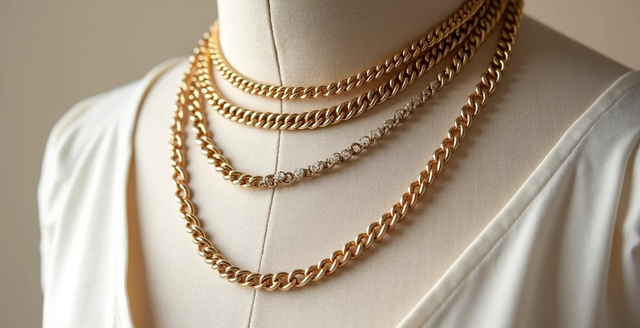 Démonstration visuelle de la technique de superposition de colliers avec différentes longueurs et textures